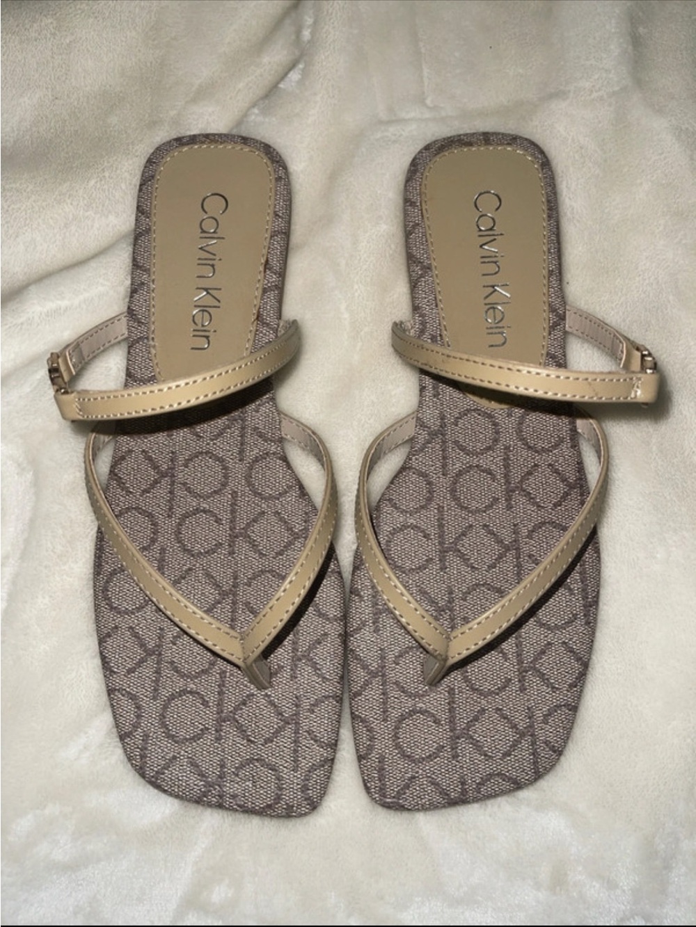 Calvin Klein Beige Logo Strap Sandals for Women